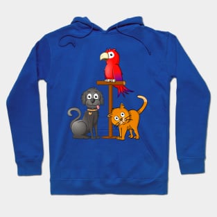 black dog, orange cat and red parrot Hoodie